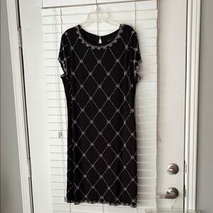 Betsy & Adam Dress Black Beaded SZ 14